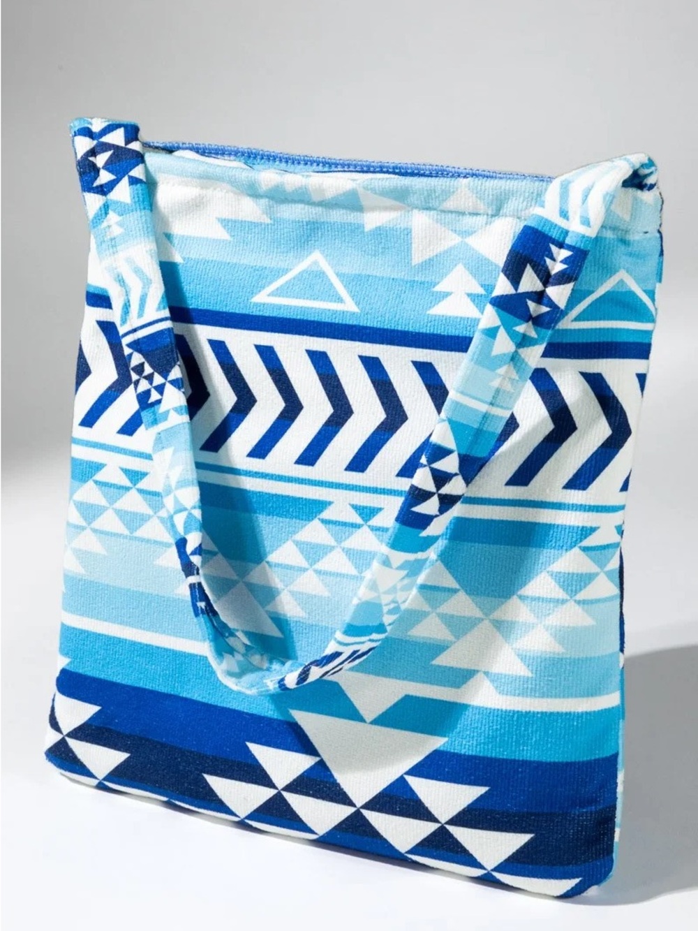 Blue Geometric Canvas Tote Bag and towel